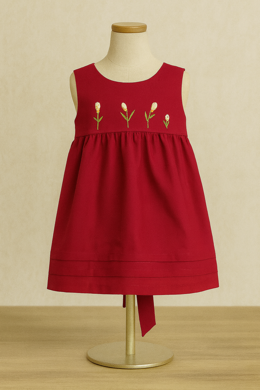 CAPULLOS AMARILLOS EN LIENZO ROJO Size 1 year.